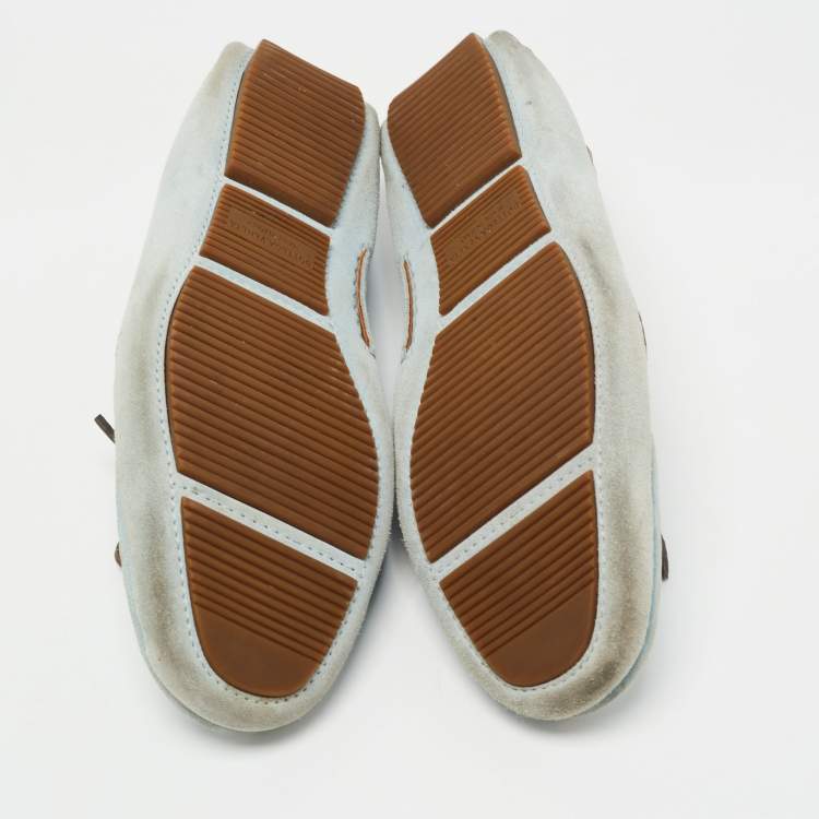 Pre Owned Bottega Veneta Light Blue Intrecciato Suede Bow Loafers Size 45