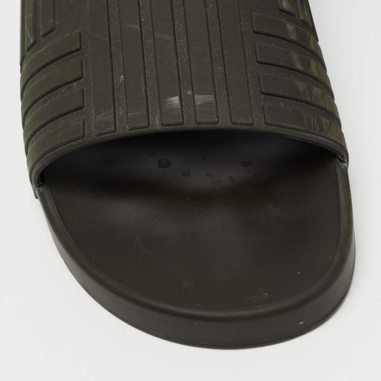 Pre Owned Bottega Veneta Black Embossed Rubber Slides Size 43