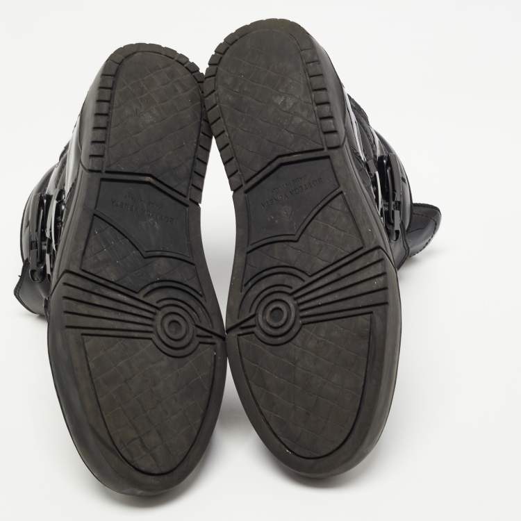Pre Owned Bottega Veneta Black Woven Leather and Patent High Top Sneakers Size 41