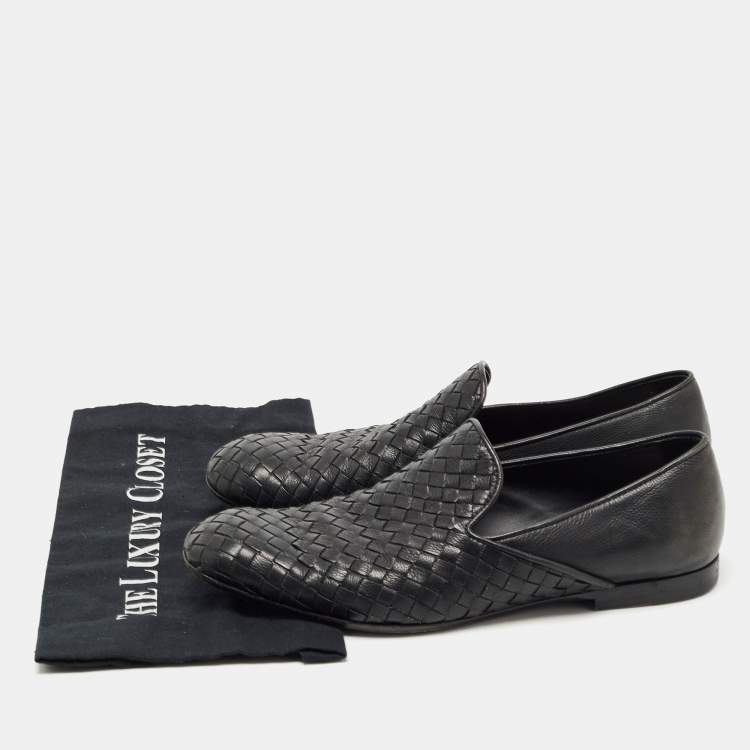 Pre Owned Bottega Veneta Black Intrecciato Leather Smoking Slippers Size  42