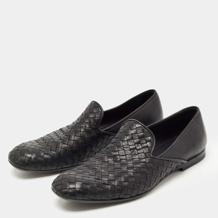 Pre Owned Bottega Veneta Black Intrecciato Leather Smoking Slippers Size  42