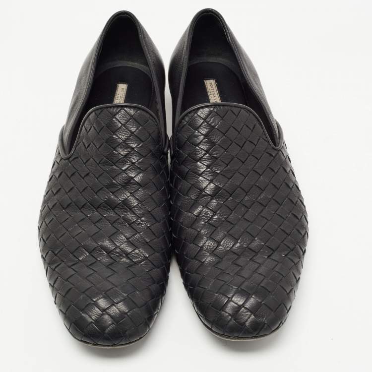 Pre Owned Bottega Veneta Black Intrecciato Leather Smoking Slippers Size  42
