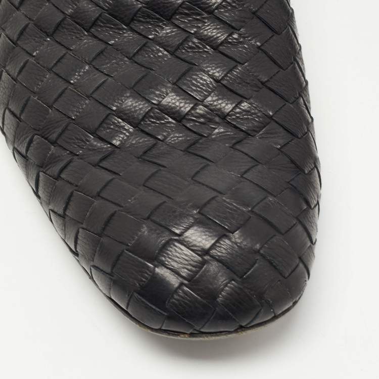 Pre Owned Bottega Veneta Black Intrecciato Leather Smoking Slippers Size  42