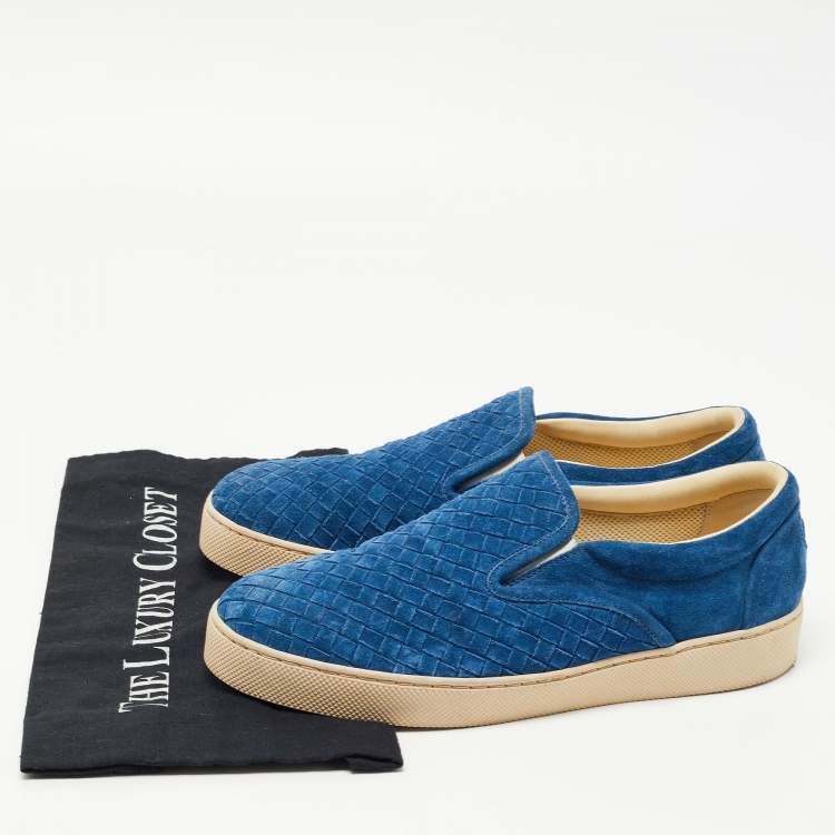 Pre Owned Bottega Veneta Blue Suede Intrecciato Low Top Sneakers Size 40.5