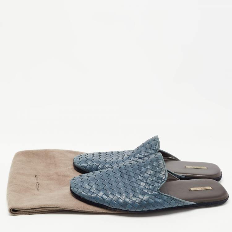 Pre Owned Bottega Veneta Blue leather Intrecciato Fiandra Mule Flats Size 43.5