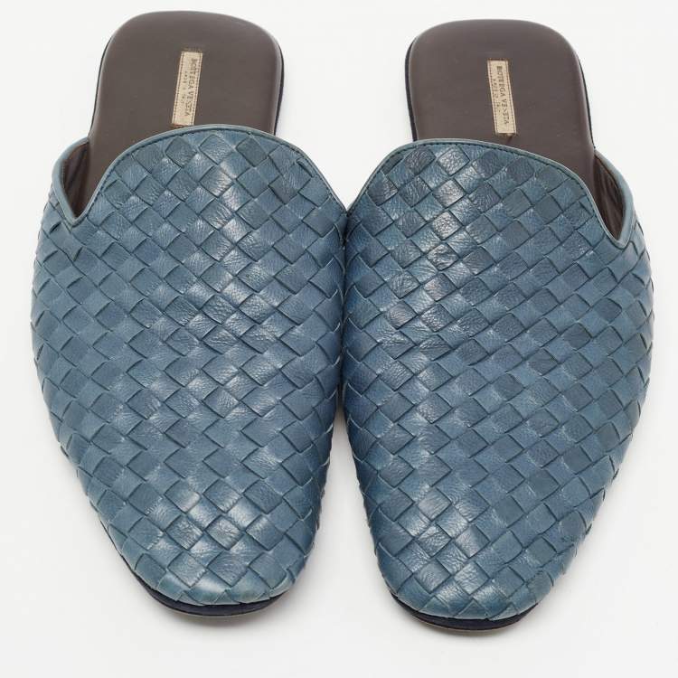 Pre Owned Bottega Veneta Blue leather Intrecciato Fiandra Mule Flats Size 43.5