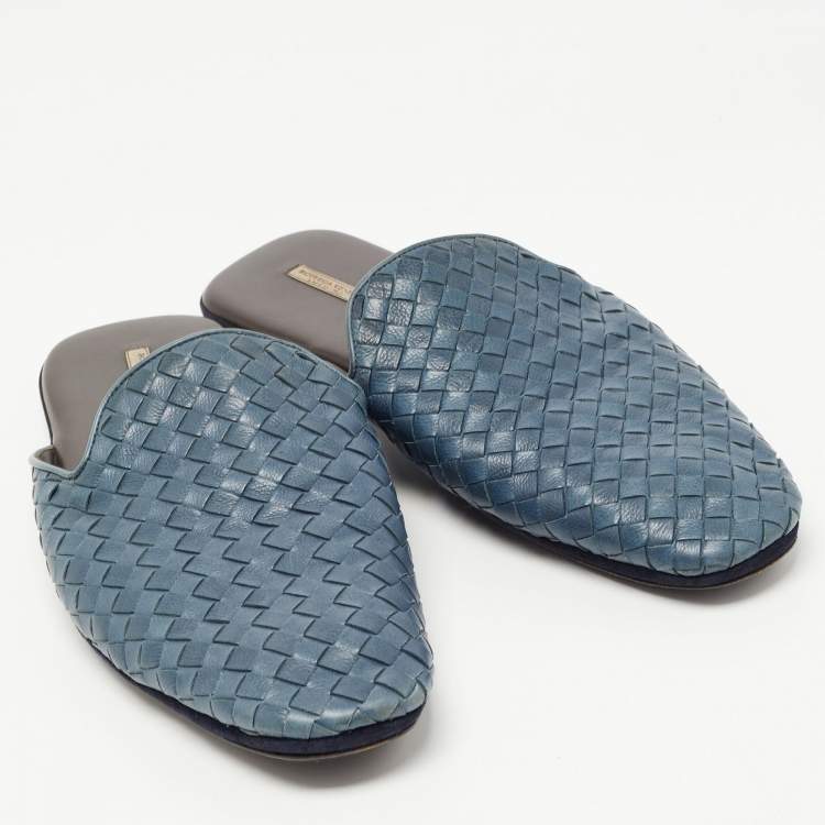 Pre Owned Bottega Veneta Blue leather Intrecciato Fiandra Mule Flats Size 43.5