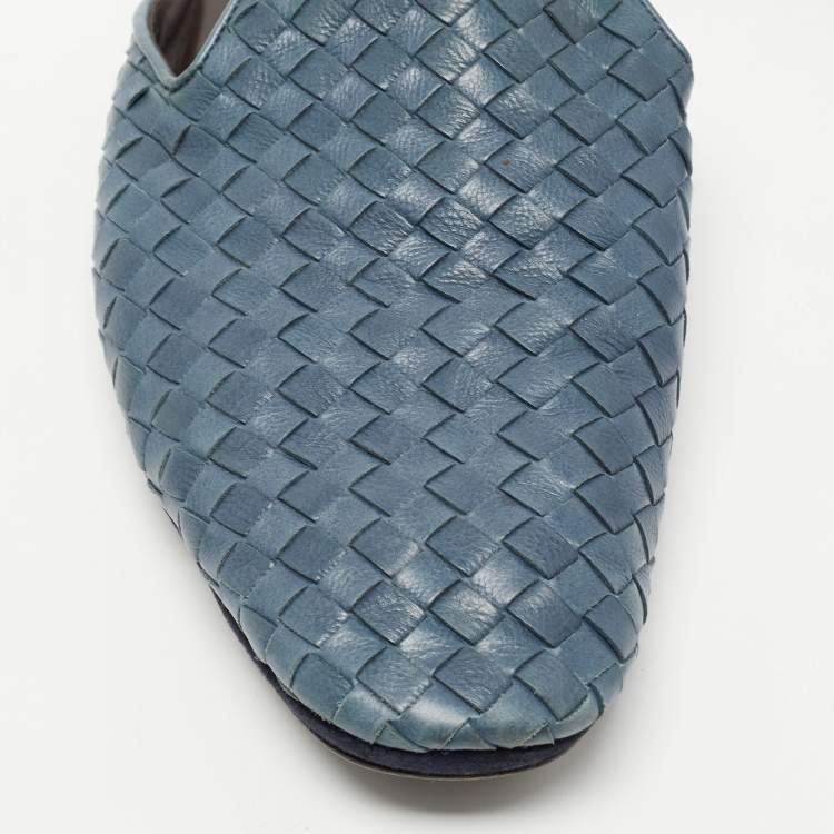 Pre Owned Bottega Veneta Blue leather Intrecciato Fiandra Mule Flats Size 43.5