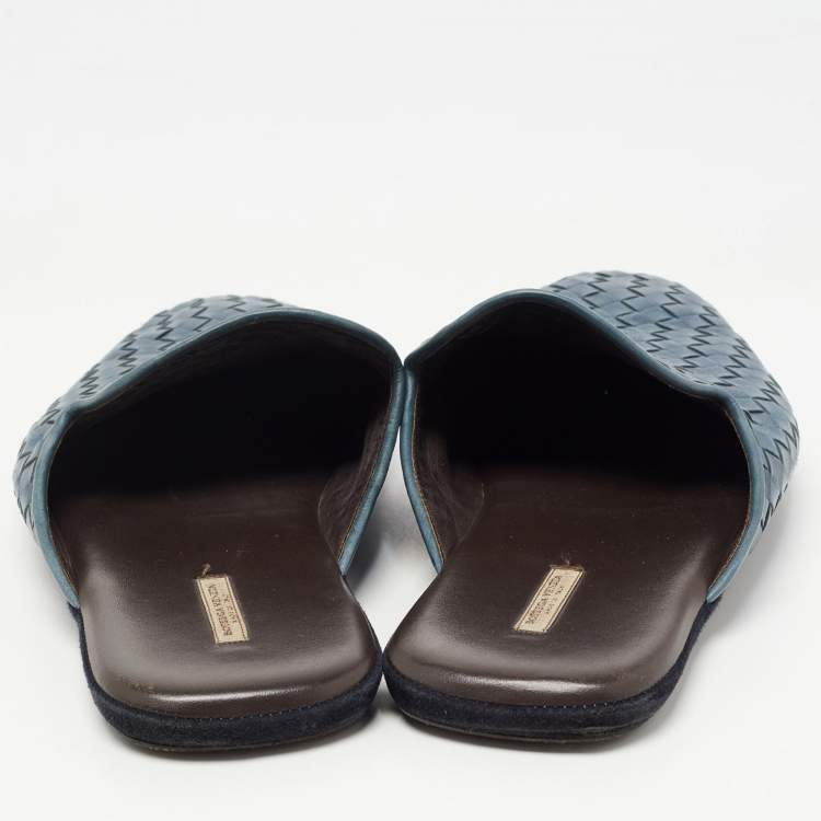Pre Owned Bottega Veneta Blue leather Intrecciato Fiandra Mule Flats Size 43.5