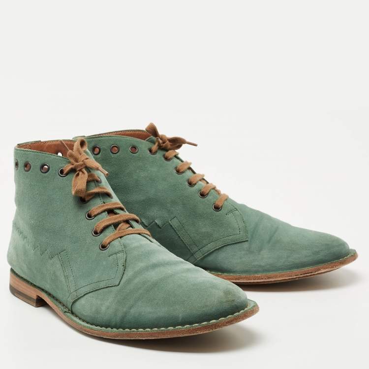 Pre Owned Bottega Veneta Green Suede Lace Up Boots Size 42