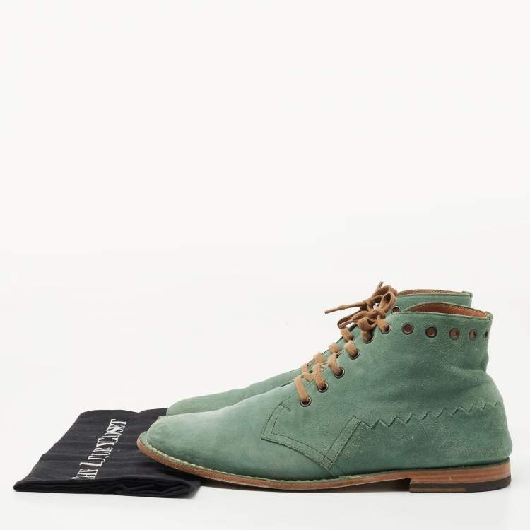 Pre Owned Bottega Veneta Green Suede Lace Up Boots Size 42