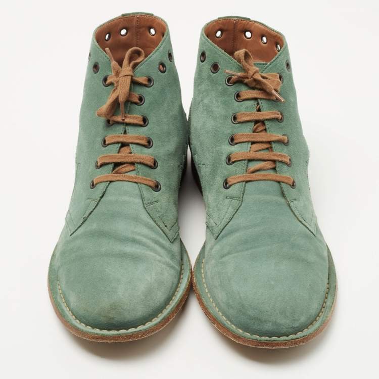 Pre Owned Bottega Veneta Green Suede Lace Up Boots Size 42