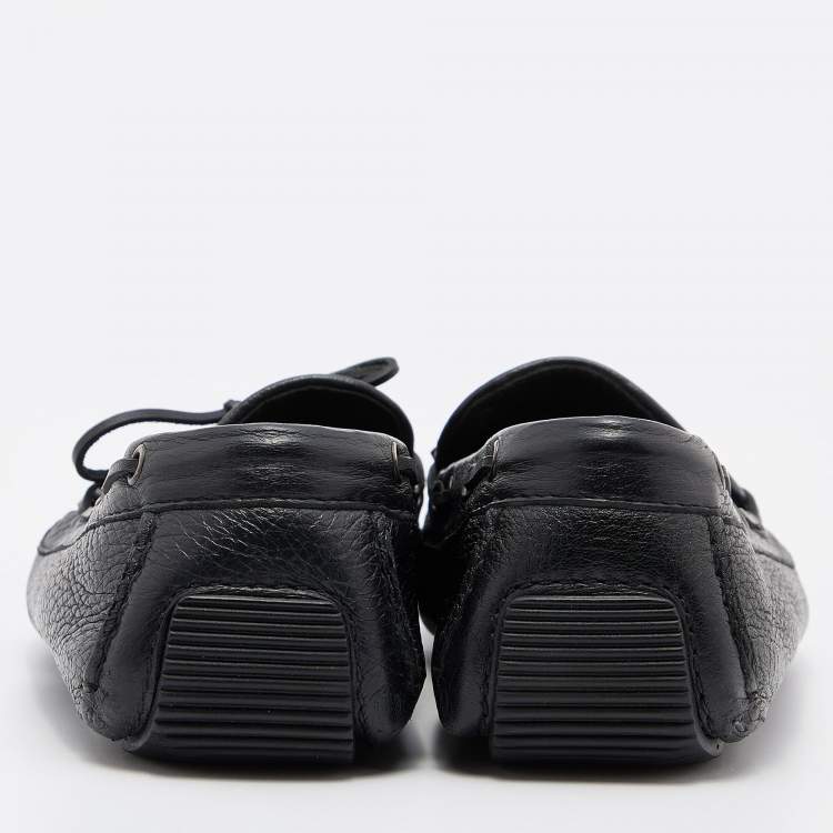 Pre Owned Bottega Veneta Black Intrecciato Leather Cervo Wave Driver Bow Slip On Loafers 41
