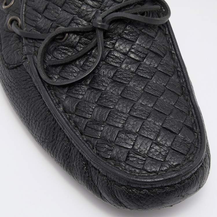 Pre Owned Bottega Veneta Black Intrecciato Leather Cervo Wave Driver Bow Slip On Loafers 41
