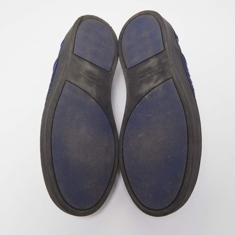 Pre Owned Bottega Veneta Navy Blue Suede Intrecciato Slip On Sneakers Size 44