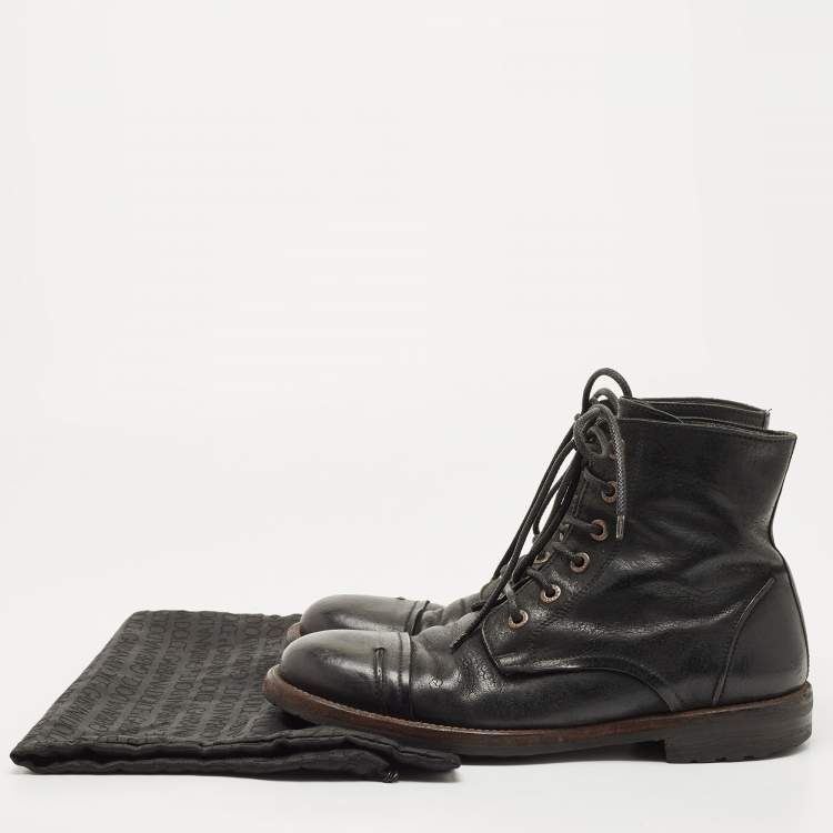 Pre Owned Dolce & Gabbana Black Leather Combat Boots Size 43