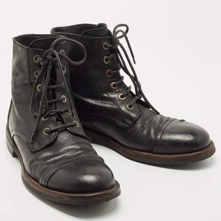 Pre Owned Dolce & Gabbana Black Leather Combat Boots Size 43