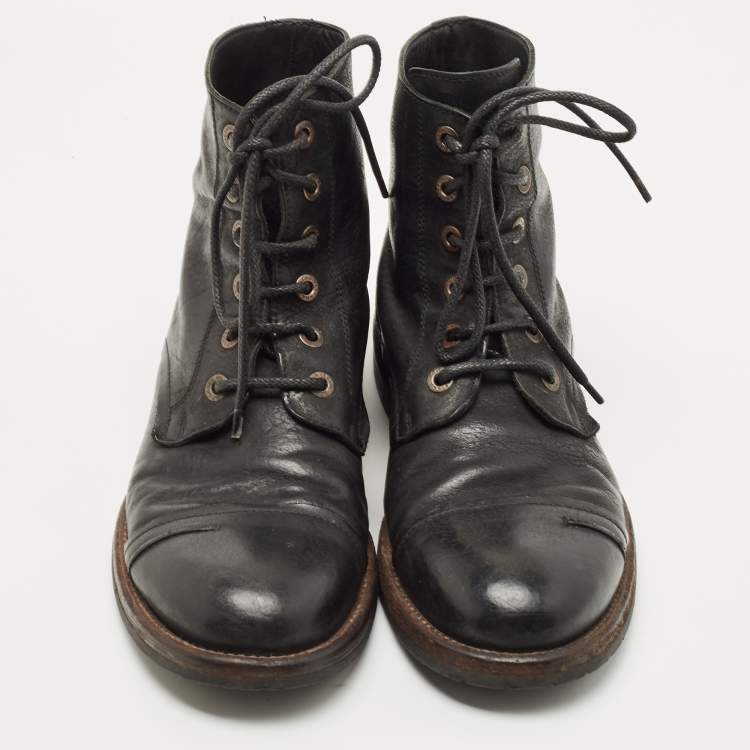 Pre Owned Dolce & Gabbana Black Leather Combat Boots Size 43