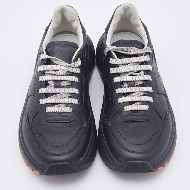 Pre Owned Bottega Veneta Black Leather Low Top Lace Up Sneakers Size 38