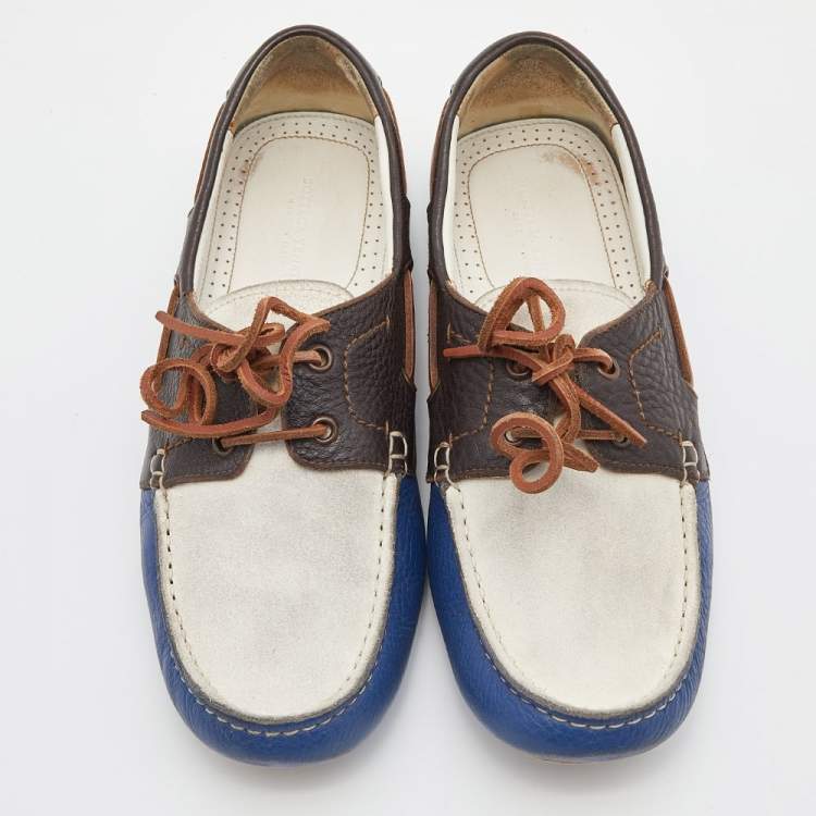 Pre Owned Bottega Veneta Tri Color Leather Lace Up Loafers Size 40