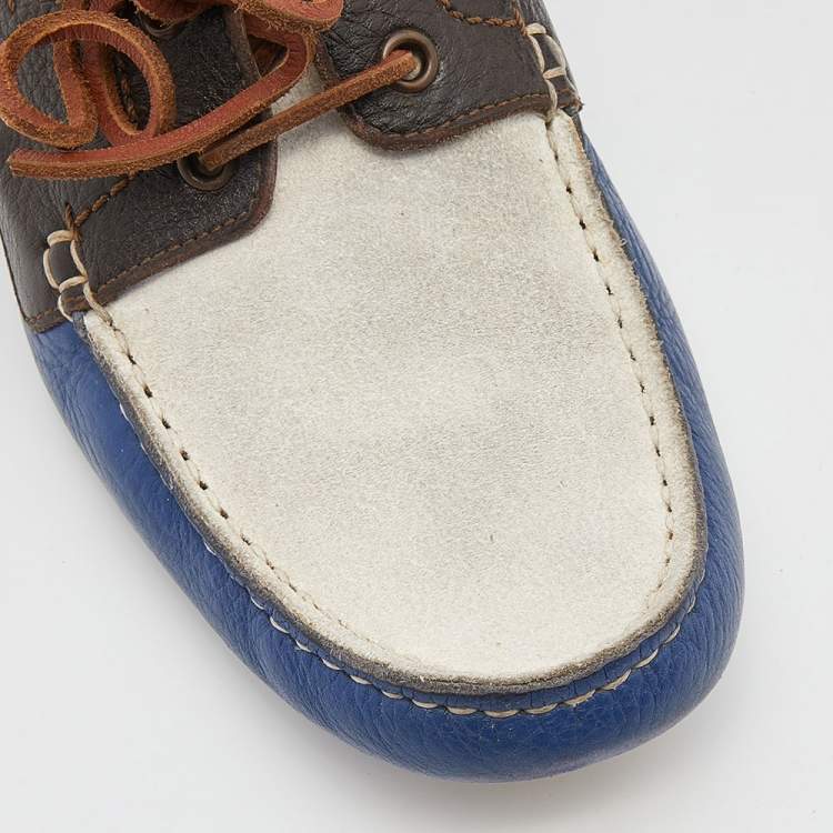 Pre Owned Bottega Veneta Tri Color Leather Lace Up Loafers Size 40