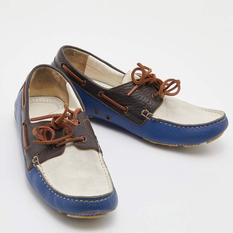 Pre Owned Bottega Veneta Tri Color Leather Lace Up Loafers Size 40
