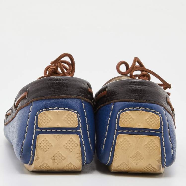 Pre Owned Bottega Veneta Tri Color Leather Lace Up Loafers Size 40