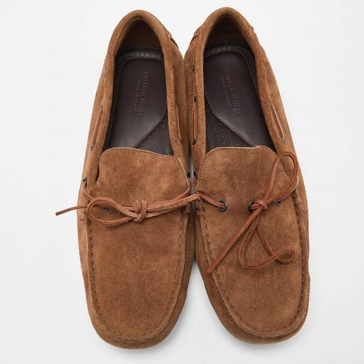 Pre Owned Bottega Veneta Brown Suede Lace Up Loafers Size 40