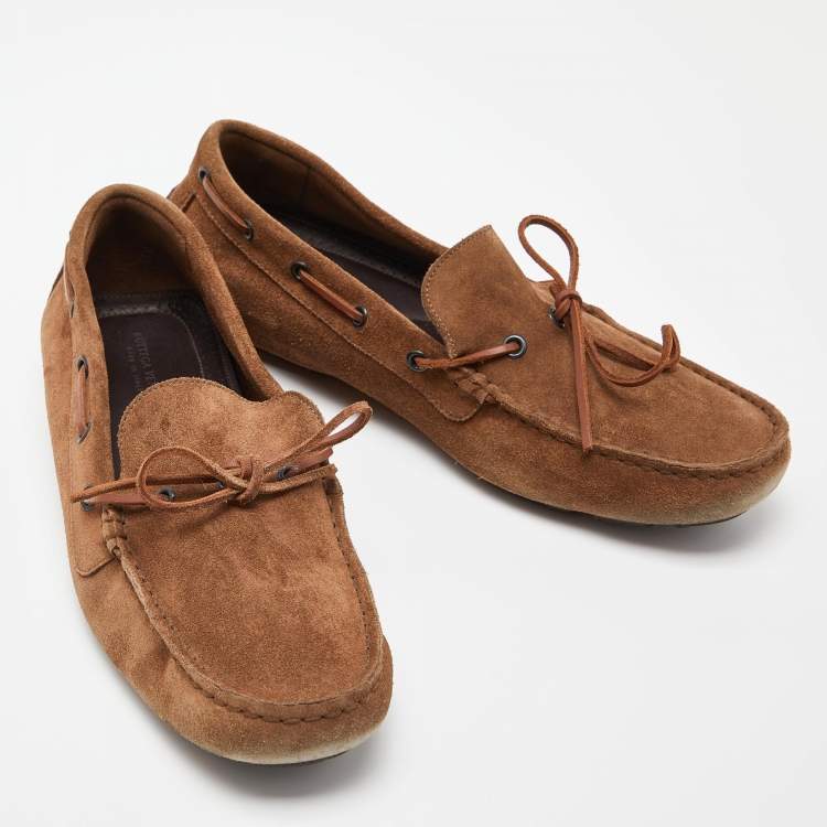 Pre Owned Bottega Veneta Brown Suede Lace Up Loafers Size 40