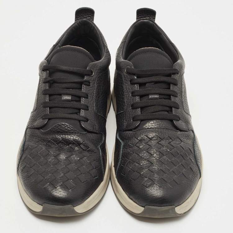 Pre Owned Bottega Veneta Black Intrecciato Leather Lace Up Sneakers Size 43