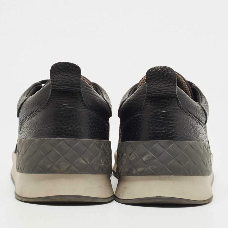Pre Owned Bottega Veneta Black Intrecciato Leather Lace Up Sneakers Size 43