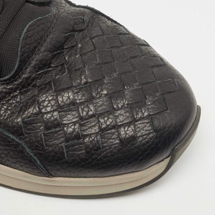 Pre Owned Bottega Veneta Black Intrecciato Leather Lace Up Sneakers Size 43