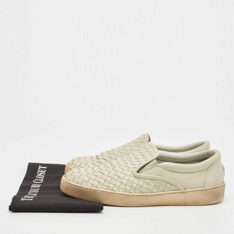 Pre Owned Bottega Veneta Grey Intrecciato Leather Slip On Sneakers Size 41