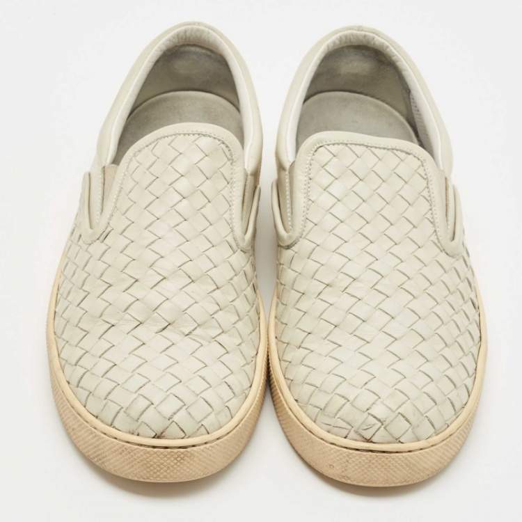 Pre Owned Bottega Veneta Grey Intrecciato Leather Slip On Sneakers Size 41
