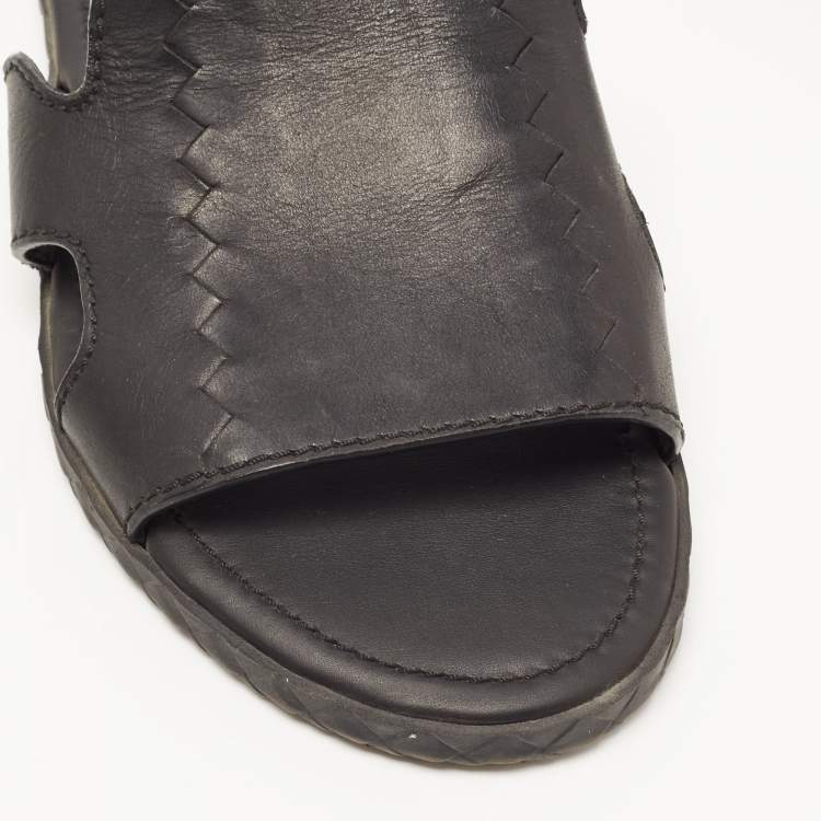 Pre Owned Bottega Veneta Black Leather Slide Sandals Size 41
