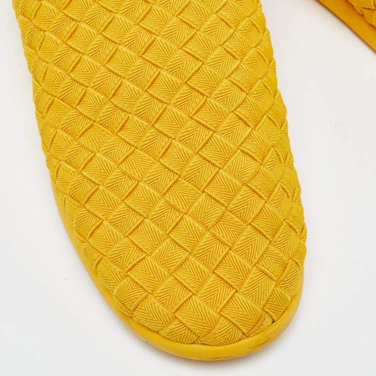 Pre Owned Bottega Veneta Yellow Woven Fabric Slip On Sneakers Size 45.5