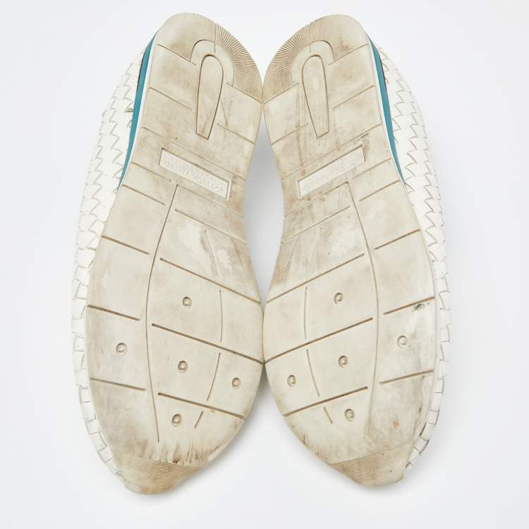 Pre Owned Bottega Veneta White Intrecciato Leather Slip On Sneakers Size 44