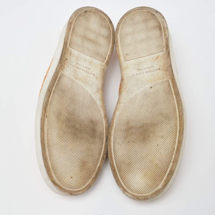 Pre Owned Bottega Veneta Orange Intrecciato Suede Dodger Slip On Sneakers Size 44