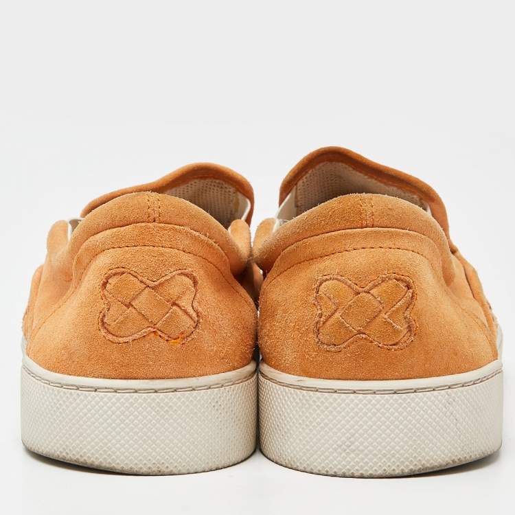 Pre Owned Bottega Veneta Orange Intrecciato Suede Dodger Slip On Sneakers Size 44