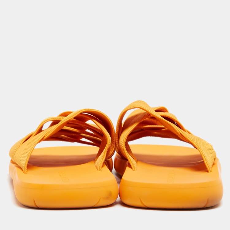 Pre Owned Bottega Veneta Yellow Canvas Flat Slides Size 45