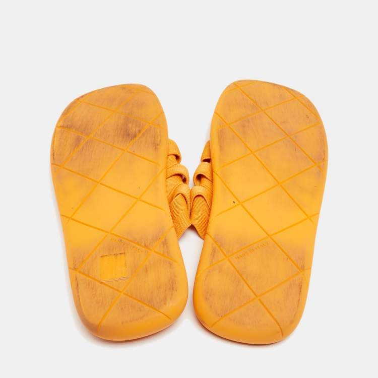Pre Owned Bottega Veneta Yellow Canvas Flat Slides Size 45