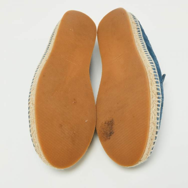 Pre Owned Bottega Veneta Navy Blue Intrecciato Suede Slip On Espadrilles Size 45