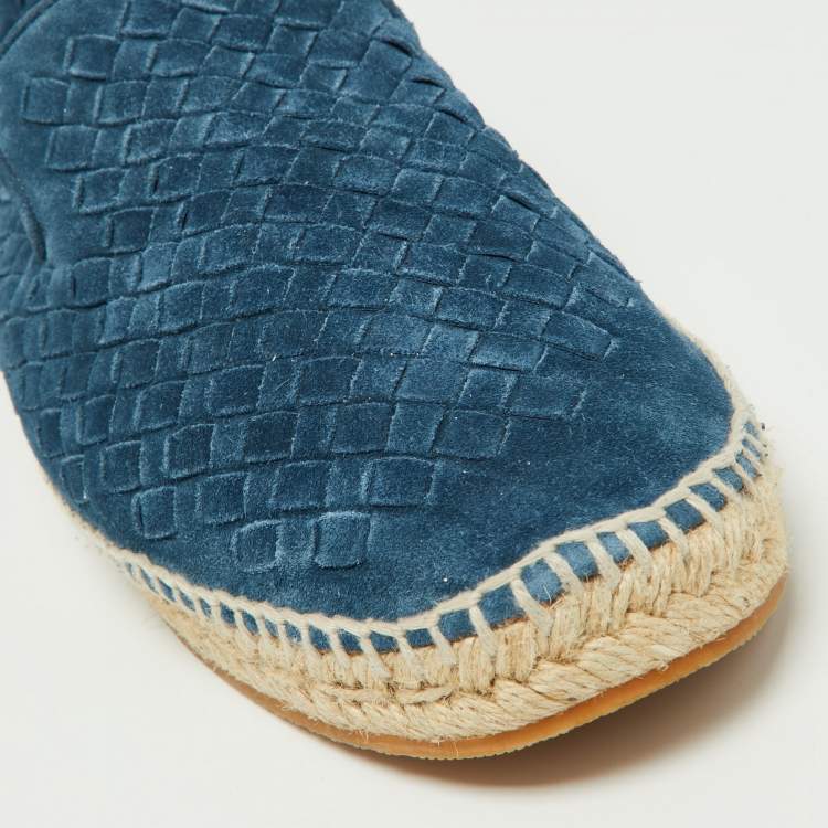 Pre Owned Bottega Veneta Navy Blue Intrecciato Suede Slip On Espadrilles Size 45
