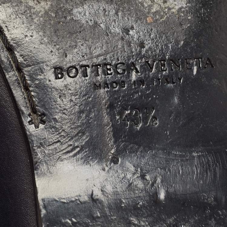 Pre Owned Bottega Veneta Navy Blue Leather Intrecciato Bow Loafers Size 43.5