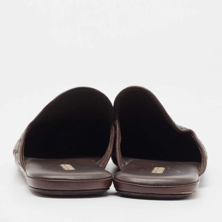Pre Owned Bottega Veneta Brown Woven Leather Intrecciato Fiandra Mules Size 43