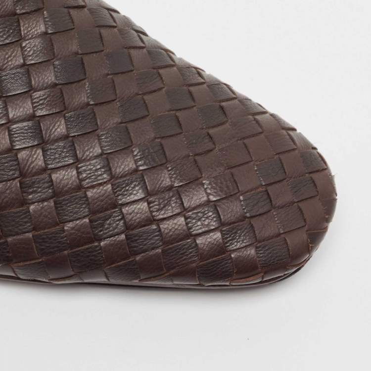 Pre Owned Bottega Veneta Brown Woven Leather Intrecciato Fiandra Mules Size 43