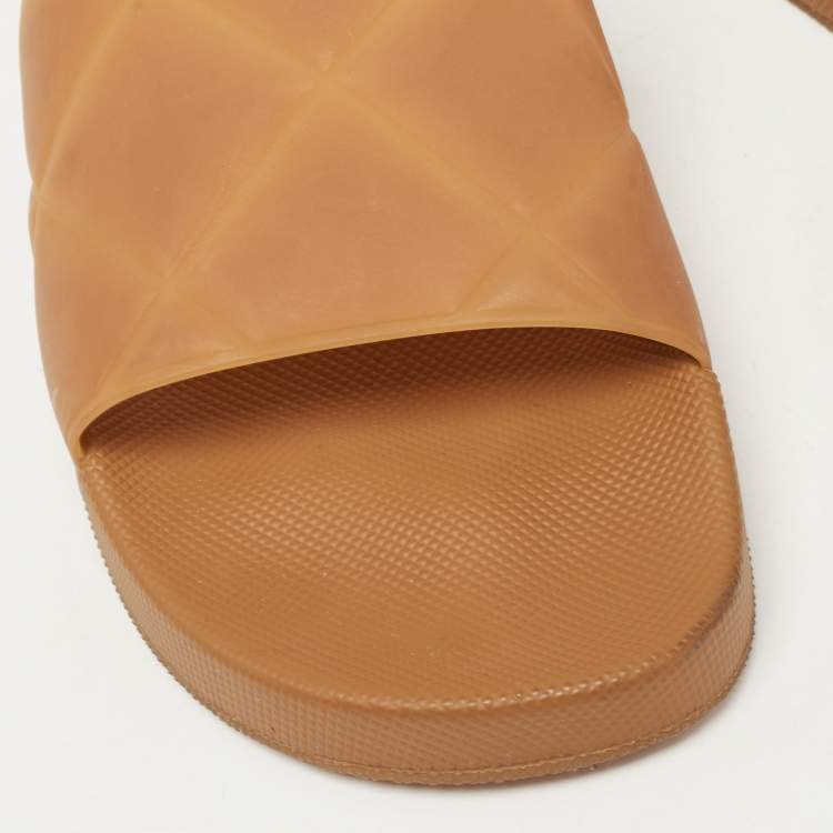 Pre Owned Bottega Veneta Brown Intrecciato Rubber Slide Sandals Size 42