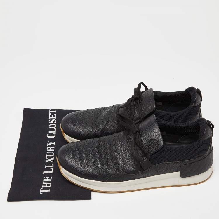 Pre Owned Bottega Veneta Black Leather Low Top Sneakers Size 42