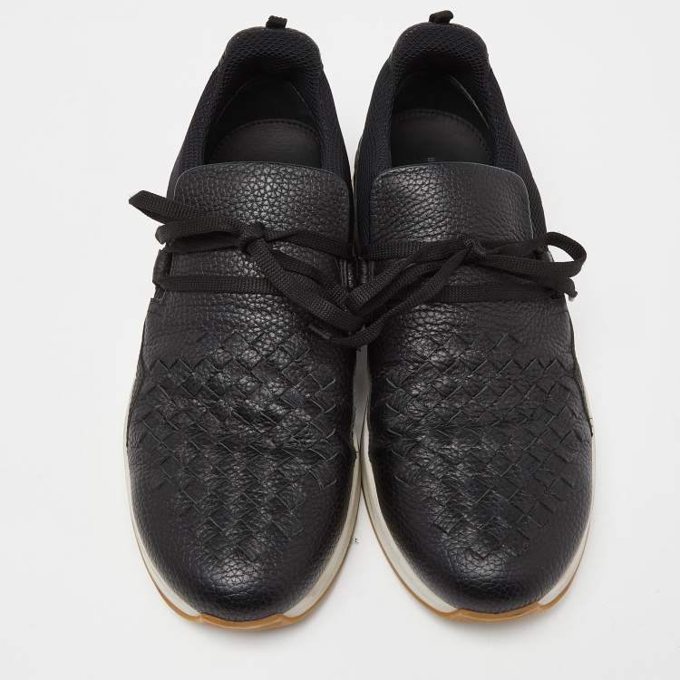 Pre Owned Bottega Veneta Black Leather Low Top Sneakers Size 42