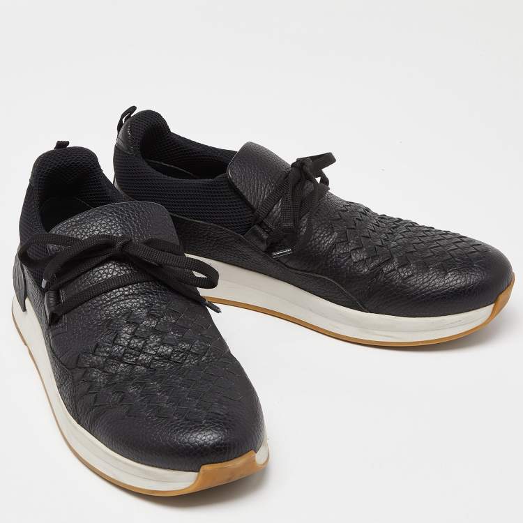 Pre Owned Bottega Veneta Black Leather Low Top Sneakers Size 42